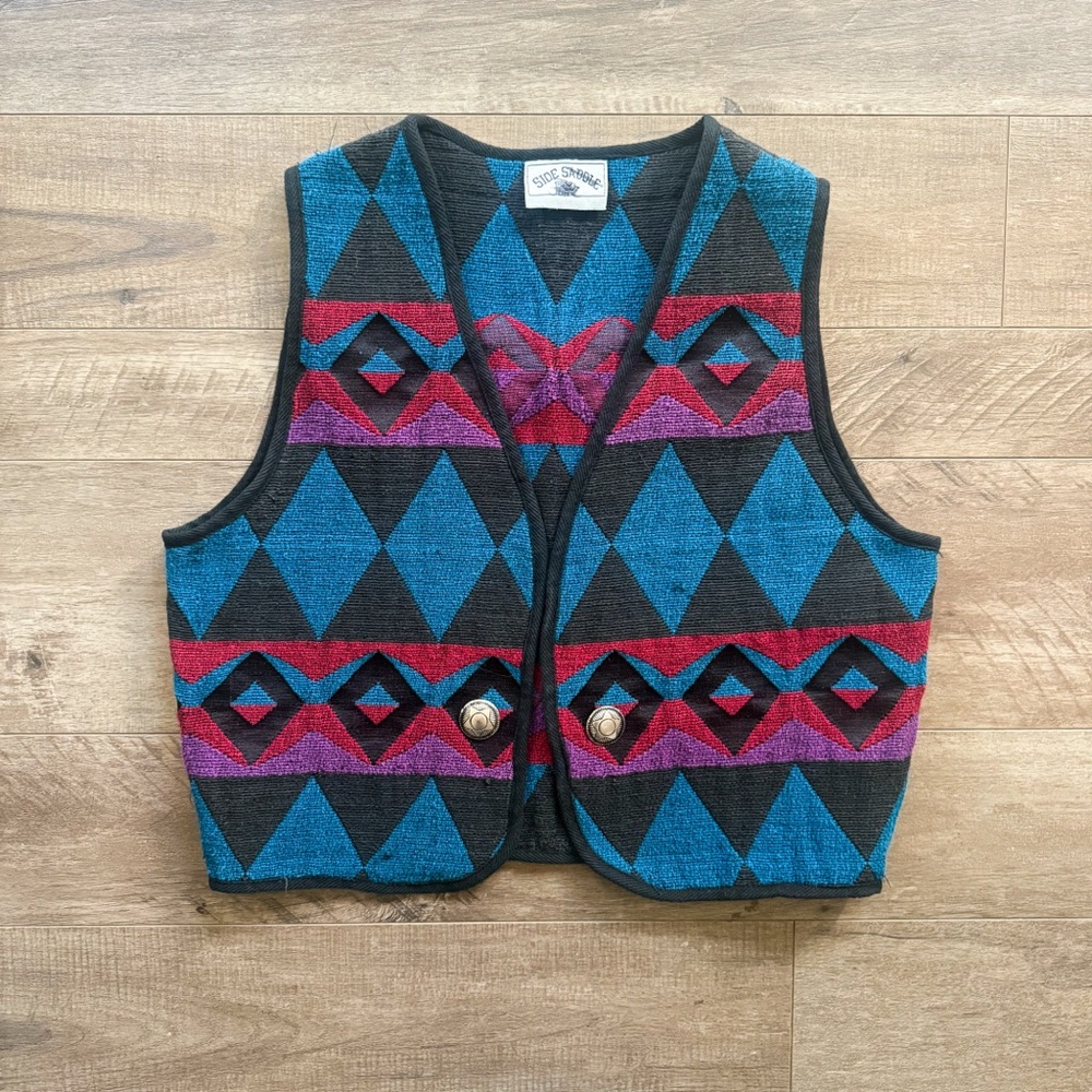Vintage Southwestern Aztec Vest Side Saddle Western Rodeo Festival Women’s L